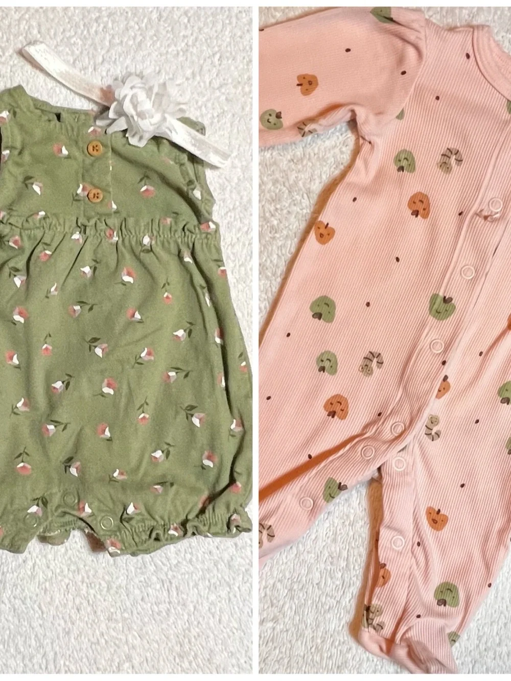 Baby Two-Piece Set - Green Floral Romper & Pink Footed Sleeper